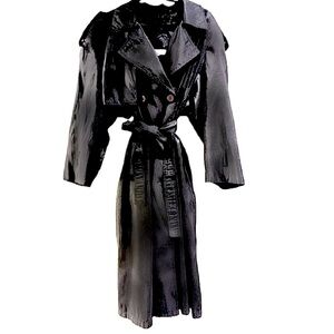 🧥🖤 BREM RAINWEAR Vintage Black Maxi Trench Coat | 3X Belted Double-Breasted‎